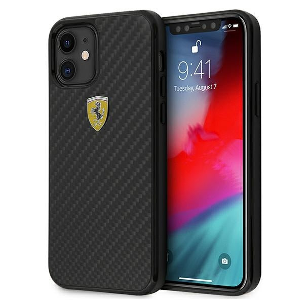 Ferrari dėklas iPhone 12 mini – juodas, anglies pluoštas -- iPhone 12 Mini