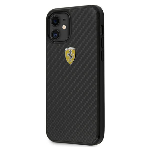 Ferrari dėklas iPhone 12 mini – juodas, anglies pluoštas -- iPhone 12 Mini
