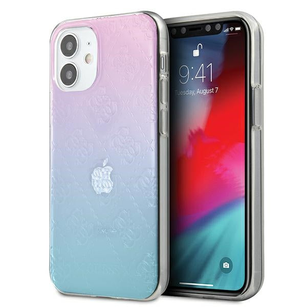 Guess 4G 3D Pattern dėklas iPhone 12 mini – mėlyna/rožinė -- iPhone 12 Mini
