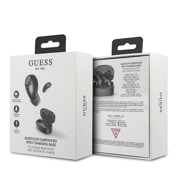 Guess GUTWSJL4GBK TWS Bluetooth ausinės + juoda/juoda 4G prijungimo stotelė
