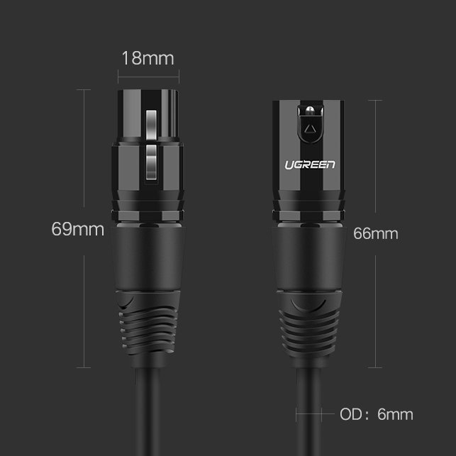 Ugreen AV130 66717 garso XLR (female) - XLR (male) kabelis mikrofonui / stiprintuvui 2m - juodas -- Audio Cables