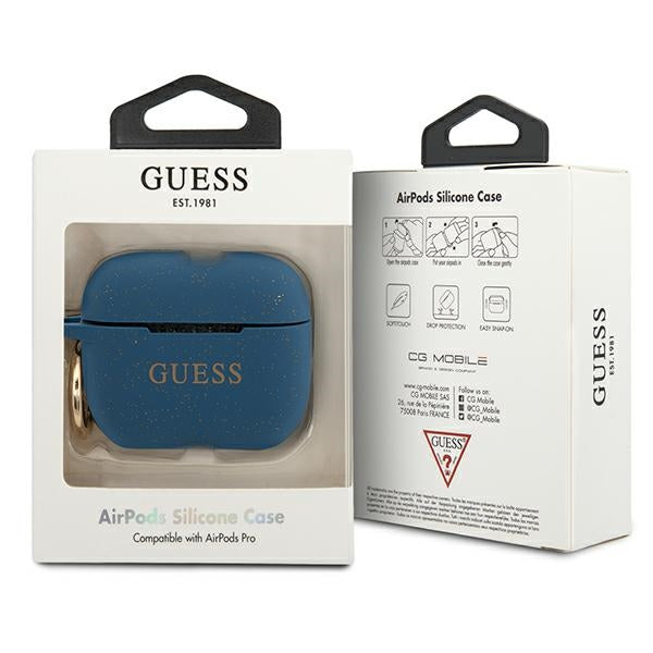 Guess silikoninis dėklas AirPods Pro – mėlynas blizgus