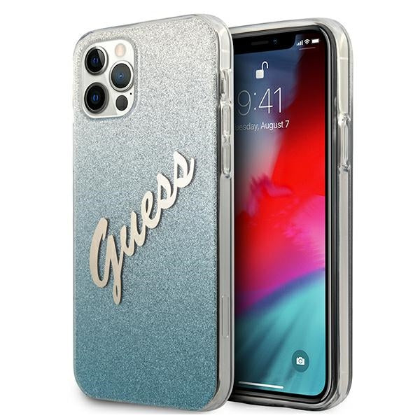 Guess dėklas iPhone 12 Pro Max – mėlynas Glitter Gradient -- iPhone 12 Pro Max