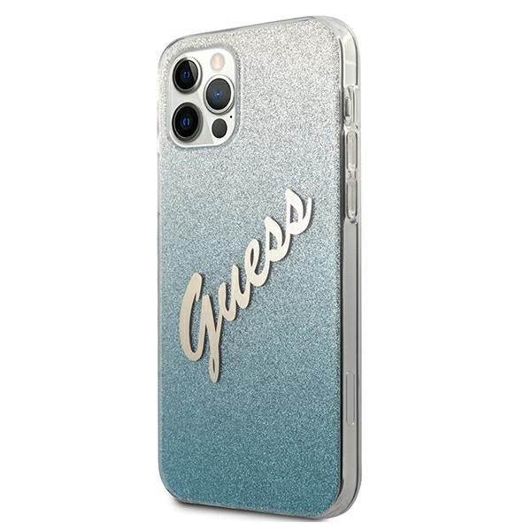 Guess dėklas iPhone 12 Pro Max – mėlynas Glitter Gradient -- iPhone 12 Pro Max