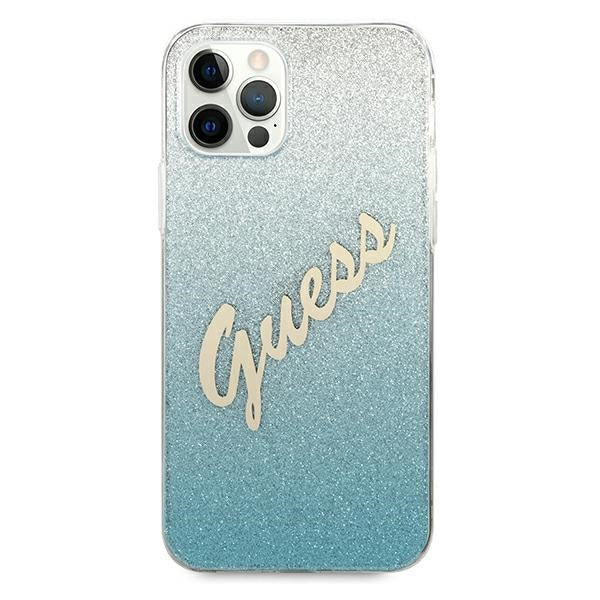 Guess dėklas iPhone 12 Pro Max – mėlynas Glitter Gradient -- iPhone 12 Pro Max