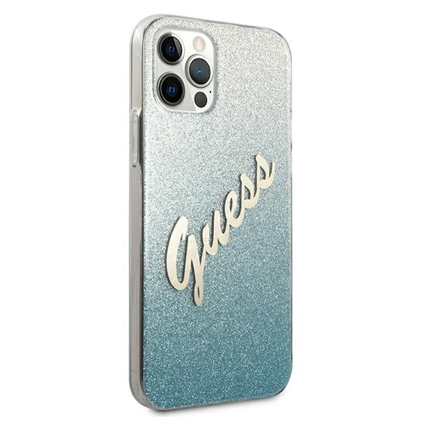 Guess dėklas iPhone 12 Pro Max – mėlynas Glitter Gradient -- iPhone 12 Pro Max