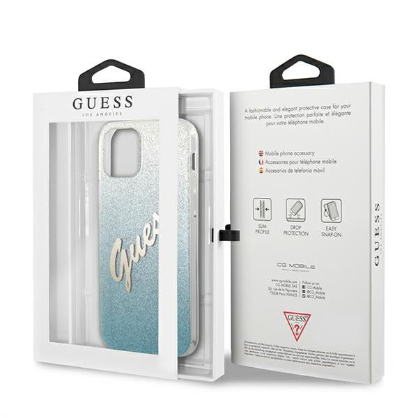Guess dėklas iPhone 12 Pro Max – mėlynas Glitter Gradient -- iPhone 12 Pro Max