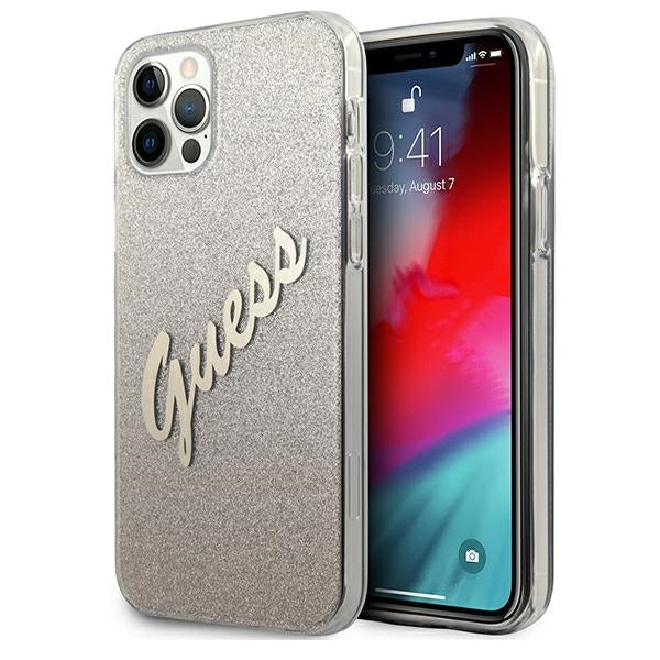 Guess dėklas iPhone 12 Pro Max – auksinis Glitter Gradient -- iPhone 12 Pro Max