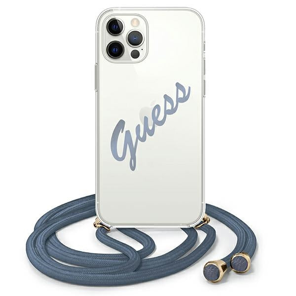 Guess dėklas iPhone 12/12 Pro – skaidrus/mėlynas -- iPhone 12