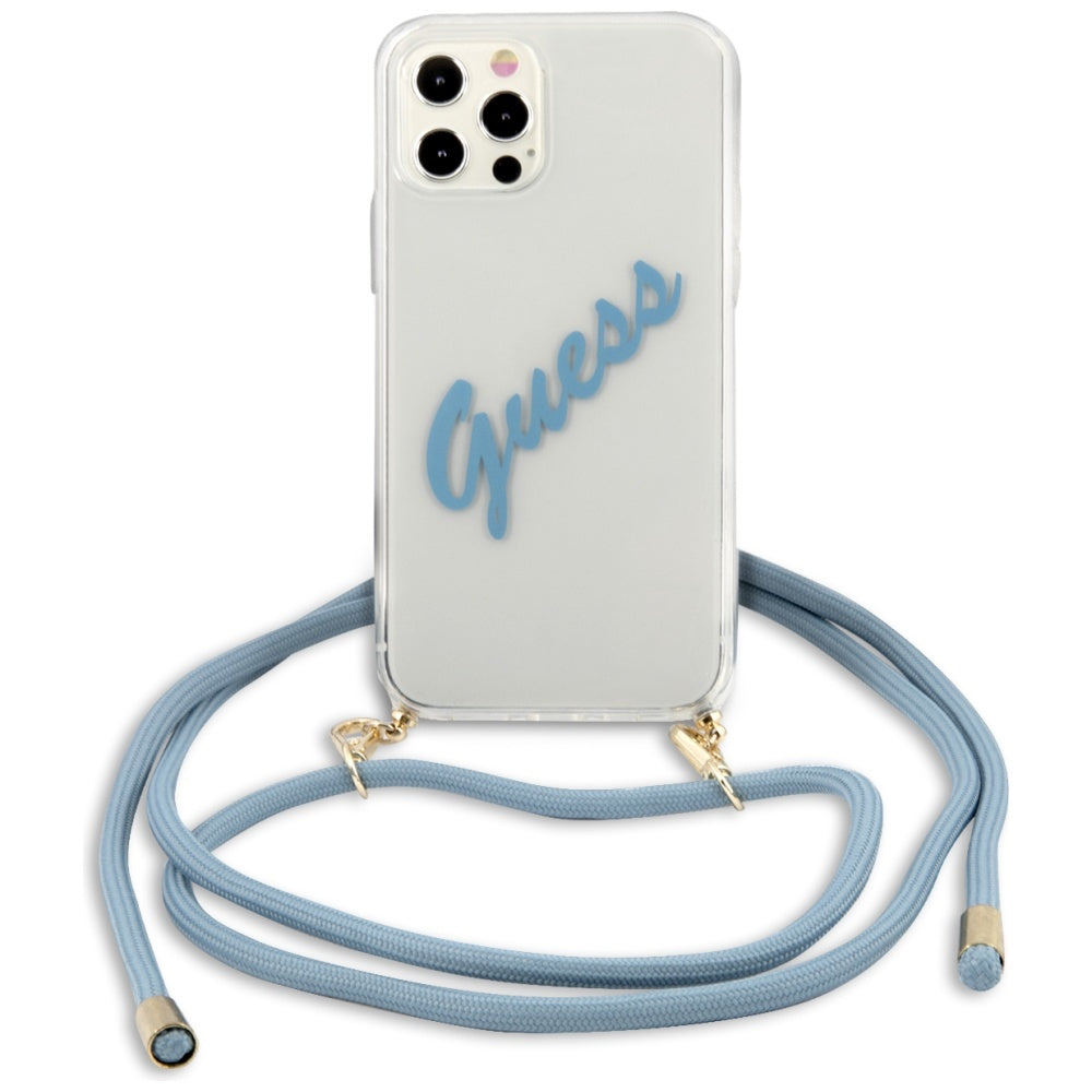 Guess dėklas iPhone 12/12 Pro – skaidrus/mėlynas -- iPhone 12