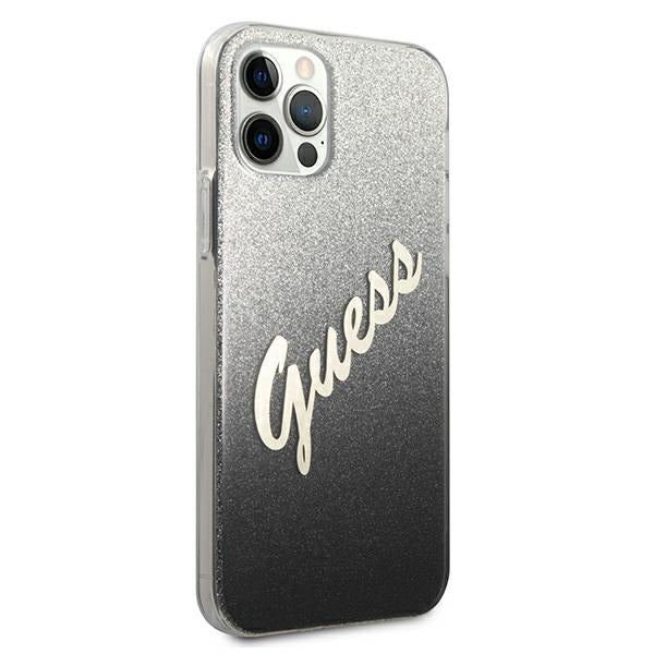 Guess dėklas iPhone 12/12 Pro – juodas, Glitter Gradient -- iPhone 12