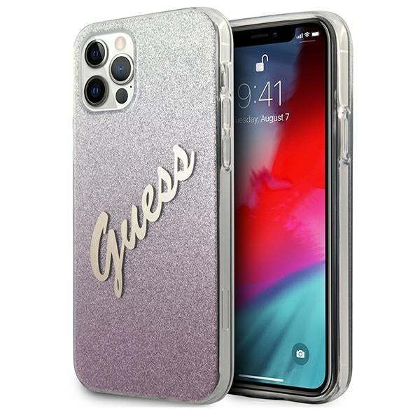 Guess Glitter Gradient dėklas iPhone 12/12 Pro – rožinis -- iPhone 12