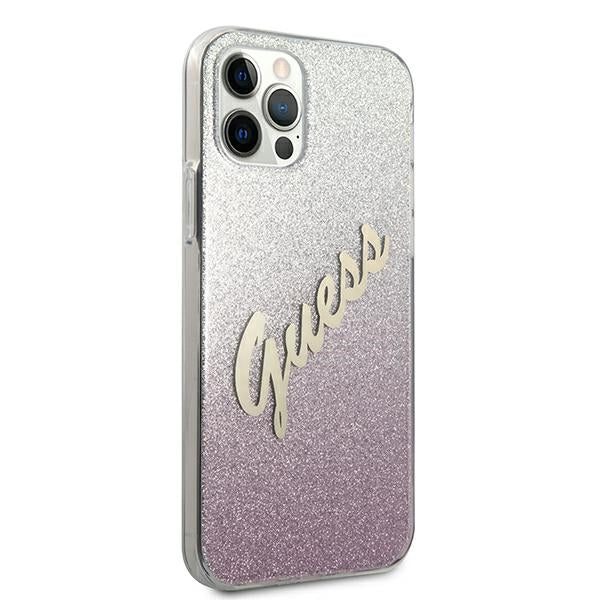 Guess Glitter Gradient dėklas iPhone 12/12 Pro – rožinis -- iPhone 12