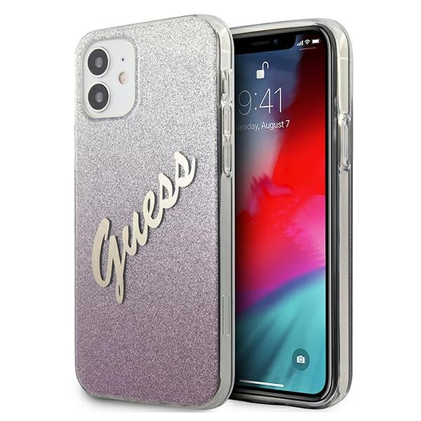 Guess dėklas iPhone 12 mini – rožinis (Glitter Gradient) -- iPhone 12 Mini