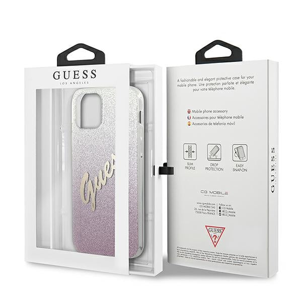 Guess dėklas iPhone 12 mini – rožinis (Glitter Gradient) -- iPhone 12 Mini