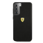 Ferrari dėklas Samsung Galaxy S21 – juodas, perforuota oda -- Samsung Galaxy S21