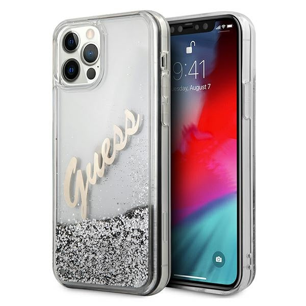 Guess blizgantis dėklas iPhone 12 Pro Max – sidabrinis -- iPhone 12 Pro Max