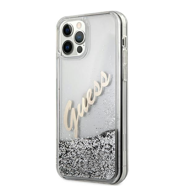 Guess blizgantis dėklas iPhone 12 Pro Max – sidabrinis -- iPhone 12 Pro Max