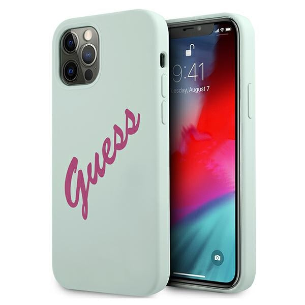 Guess silikoninis dėklas iPhone 12 Pro Max – fuksija/mėlyna -- iPhone 12 Pro Max