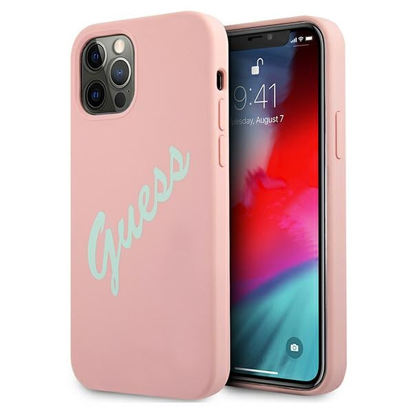 Guess silikoninis dėklas iPhone 12 Pro Max – rožinis/žalias -- iPhone 12 Pro Max