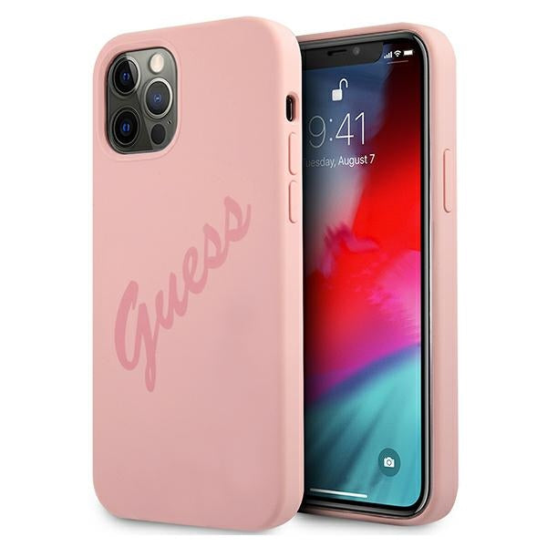 Guess silikoninis dėklas iPhone 12 Pro Max – rožinis -- iPhone 12 Pro Max