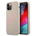 Guess silikoninis dėklas iPhone 12 / 12 Pro – pilkai rožinis -- iPhone 12