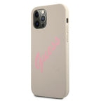 Guess silikoninis dėklas iPhone 12 / 12 Pro – pilkai rožinis -- iPhone 12