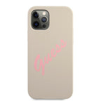 Guess silikoninis dėklas iPhone 12 / 12 Pro – pilkai rožinis -- iPhone 12