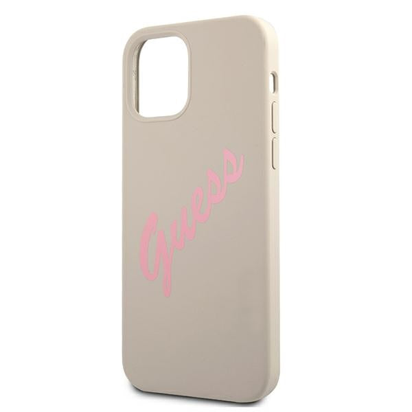Guess silikoninis dėklas iPhone 12 / 12 Pro – pilkai rožinis -- iPhone 12
