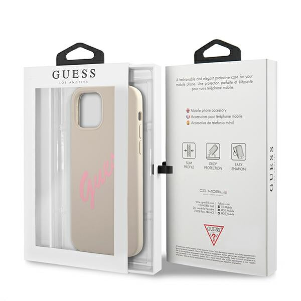 Guess silikoninis dėklas iPhone 12 / 12 Pro – pilkai rožinis -- iPhone 12
