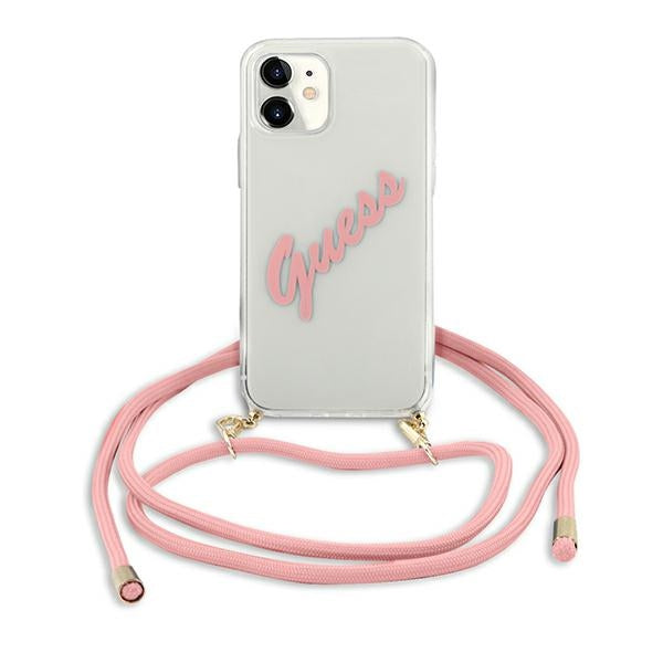 Guess dėklas iPhone 12 mini – skaidrus/rožinis -- iPhone 12 Mini