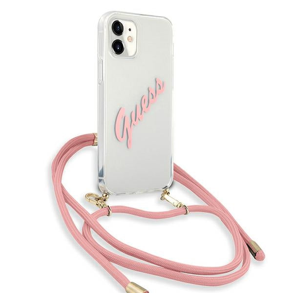 Guess dėklas iPhone 12 mini – skaidrus/rožinis -- iPhone 12 Mini