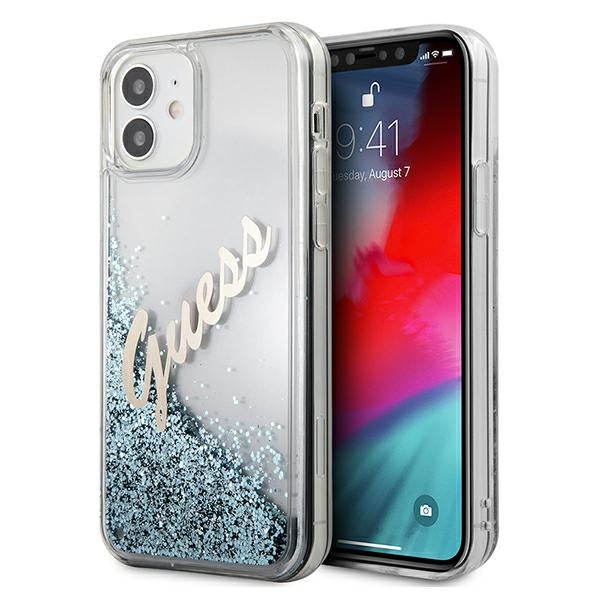 Guess dėklas iPhone 12 mini – mėlynas, su blizgučiais -- iPhone 12 Mini