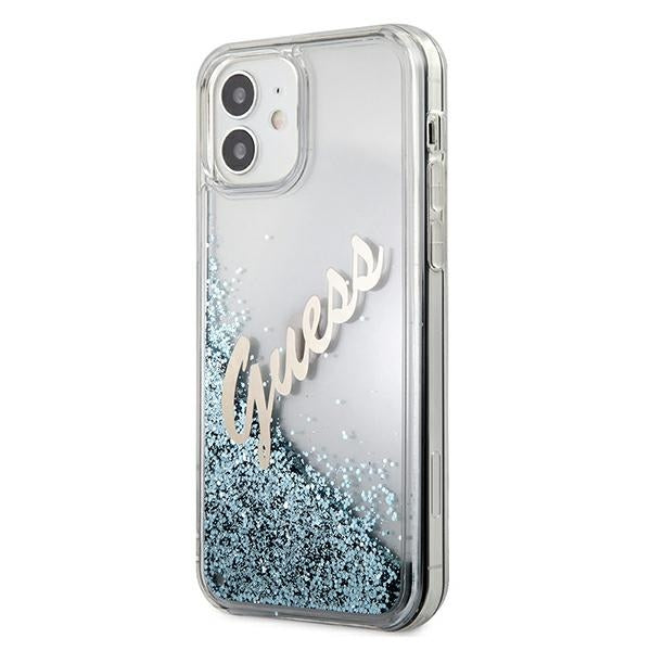 Guess dėklas iPhone 12 mini – mėlynas, su blizgučiais -- iPhone 12 Mini