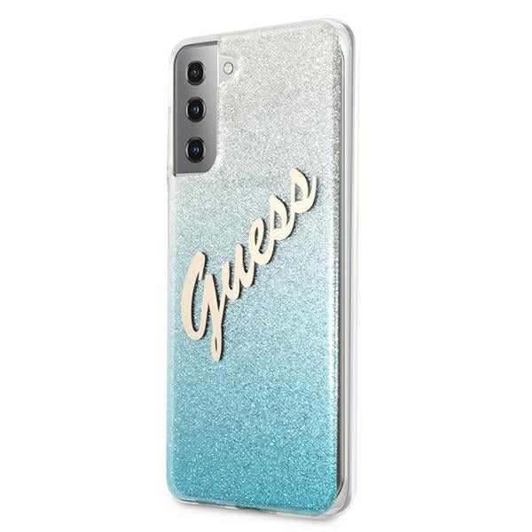 Guess dėklas Galaxy S21+ – mėlynas Glitter Gradient -- Samsung Galaxy S21+