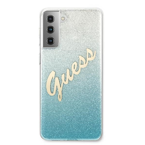 Guess dėklas Galaxy S21+ – mėlynas Glitter Gradient -- Samsung Galaxy S21+