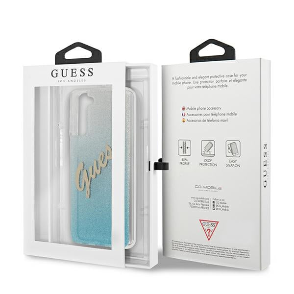 Guess dėklas Galaxy S21+ – mėlynas Glitter Gradient -- Samsung Galaxy S21+