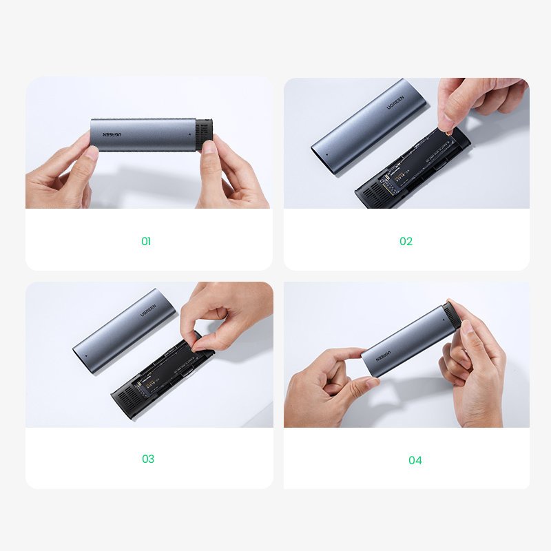 Ugreen M.2 SSD dėklas USB 3.2 Gen 2 diskui (SuperSpeed USB 10 Gbps) + USB Type C kabelis 0.5m pilkas (CM400 10902) --...