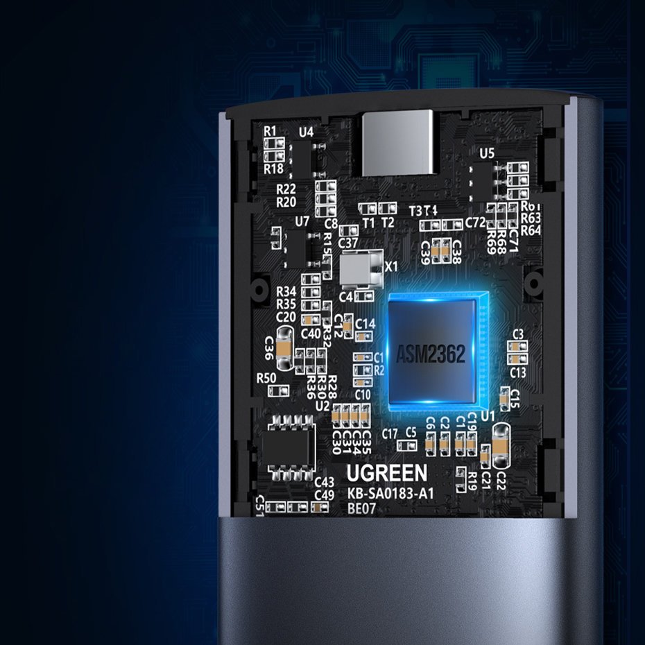 Ugreen M.2 SSD dėklas USB 3.2 Gen 2 diskui (SuperSpeed USB 10 Gbps) + USB Type C kabelis 0.5m pilkas (CM400 10902) --...