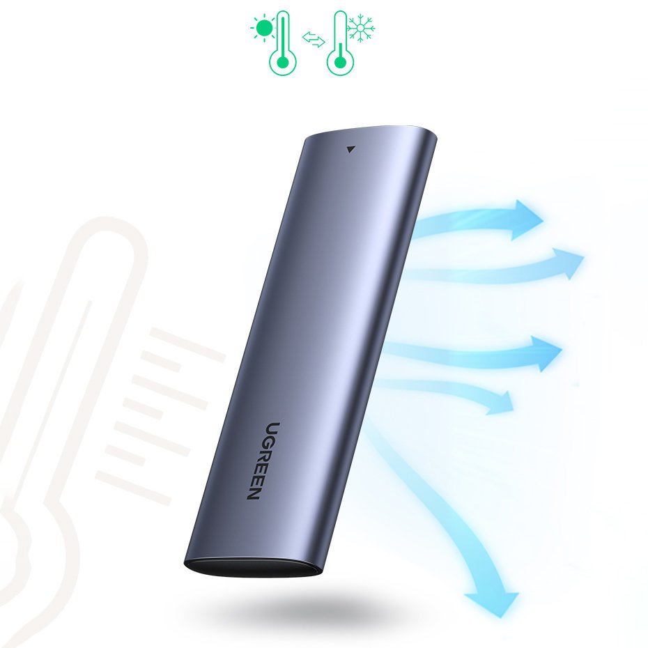 Ugreen M.2 SSD dėklas USB 3.2 Gen 2 diskui (SuperSpeed USB 10 Gbps) + USB Type C kabelis 0.5m pilkas (CM400 10902) --...