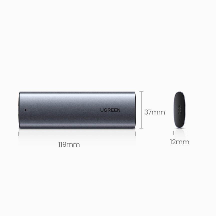 Ugreen M.2 SSD dėklas USB 3.2 Gen 2 diskui (SuperSpeed USB 10 Gbps) + USB Type C kabelis 0.5m pilkas (CM400 10902) --...