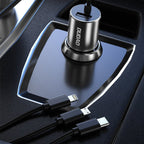 Dudao 3in1 USB automobilinis įkroviklis 3,4 A su integruotu Lightning / USB Type C / micro USB laidu juodas (R5ProN...