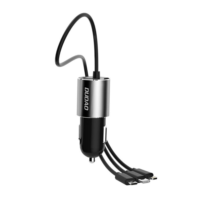 Dudao 3in1 USB automobilinis įkroviklis 3,4 A su integruotu Lightning / USB Type C / micro USB laidu juodas (R5ProN...