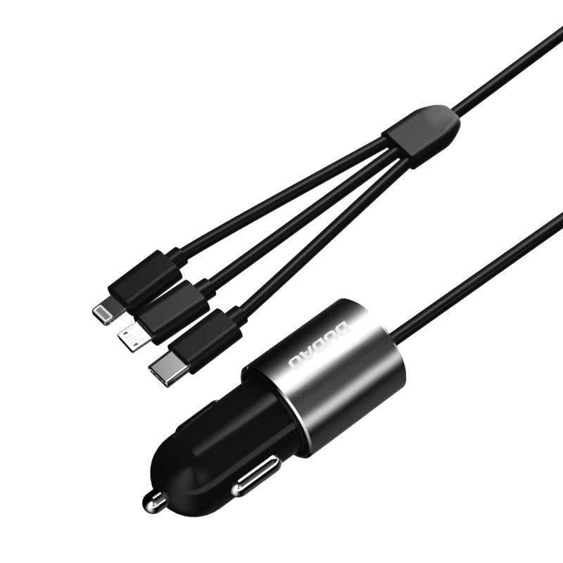 Dudao 3in1 USB automobilinis įkroviklis 3,4 A su integruotu Lightning / USB Type C / micro USB laidu juodas (R5ProN...