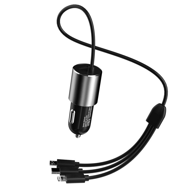 Dudao 3in1 USB automobilinis įkroviklis 3,4 A su integruotu Lightning / USB Type C / micro USB laidu juodas (R5ProN...
