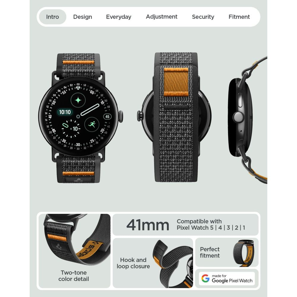 Dirželis Spigen Athlex Air Google Pixel Watch 1 / 2 / 3 / 4 / 5 (41 mm), juodas / oranžinis -- Pixel Watch (41 mm), Pixel...