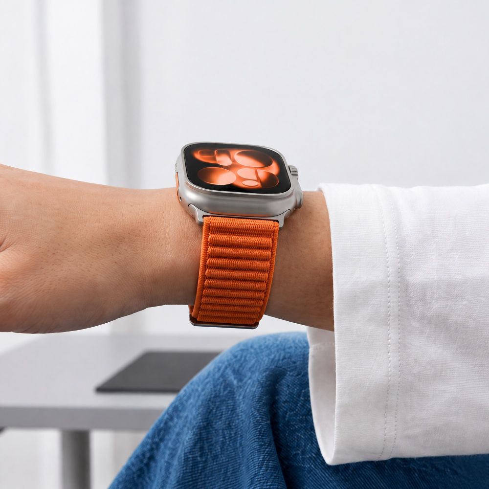 Dirželis Tech-Protect NylonLoop Apple Watch 8 / 9 / 10 / 11 / 12 / SE / Ultra (44 / 45 / 46 / 49 mm), oranžinis -- Apple...