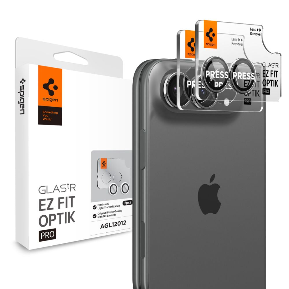 Kameros apsauginis stiklas Spigen Optik Pro Glas.tR EZ Fit iPhone Duo, 2 vnt., baltas -- iPhone Duo