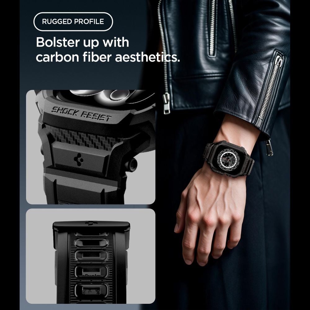 Dirželis Spigen Rugged Armor Pro Apple Watch Ultra 12 (42 mm), matinis juodas -- Apple Watch Ultra 12 (42 mm)