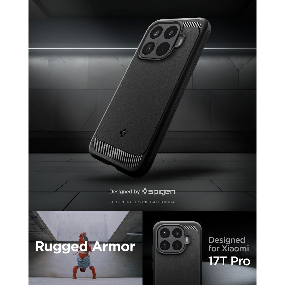 Dėklas Spigen Rugged Armor Xiaomi 17T Pro, matinis juodas -- Xiaomi 17T Pro